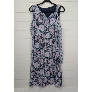 Talbots Paisley Midi Dress Size 12 Petite Navy Pink Belt Flowy‎ Church Shower